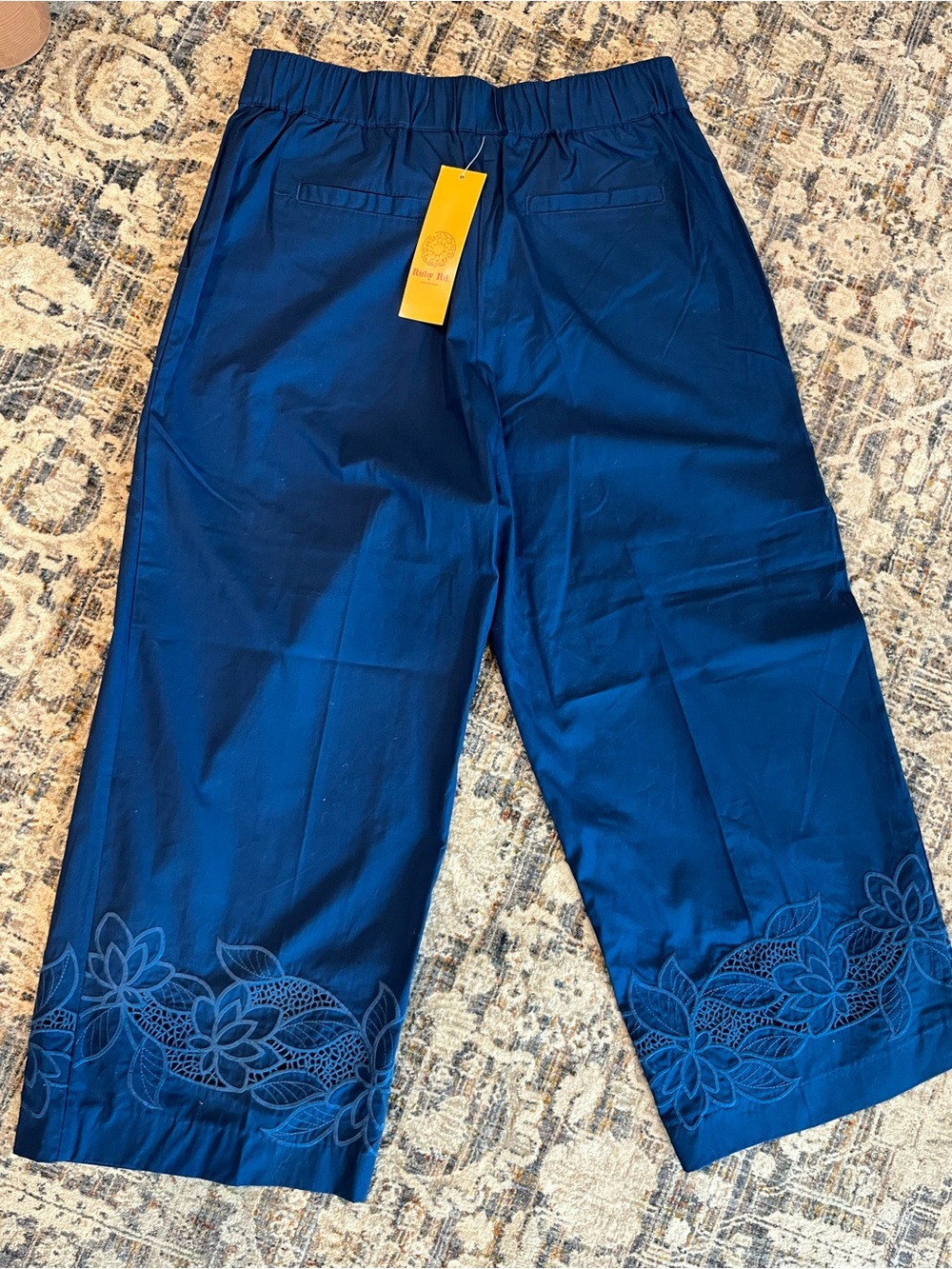 Ruby Rd. Royal Blue Embroidered Wide-Leg Pants - Picture 5 of 10